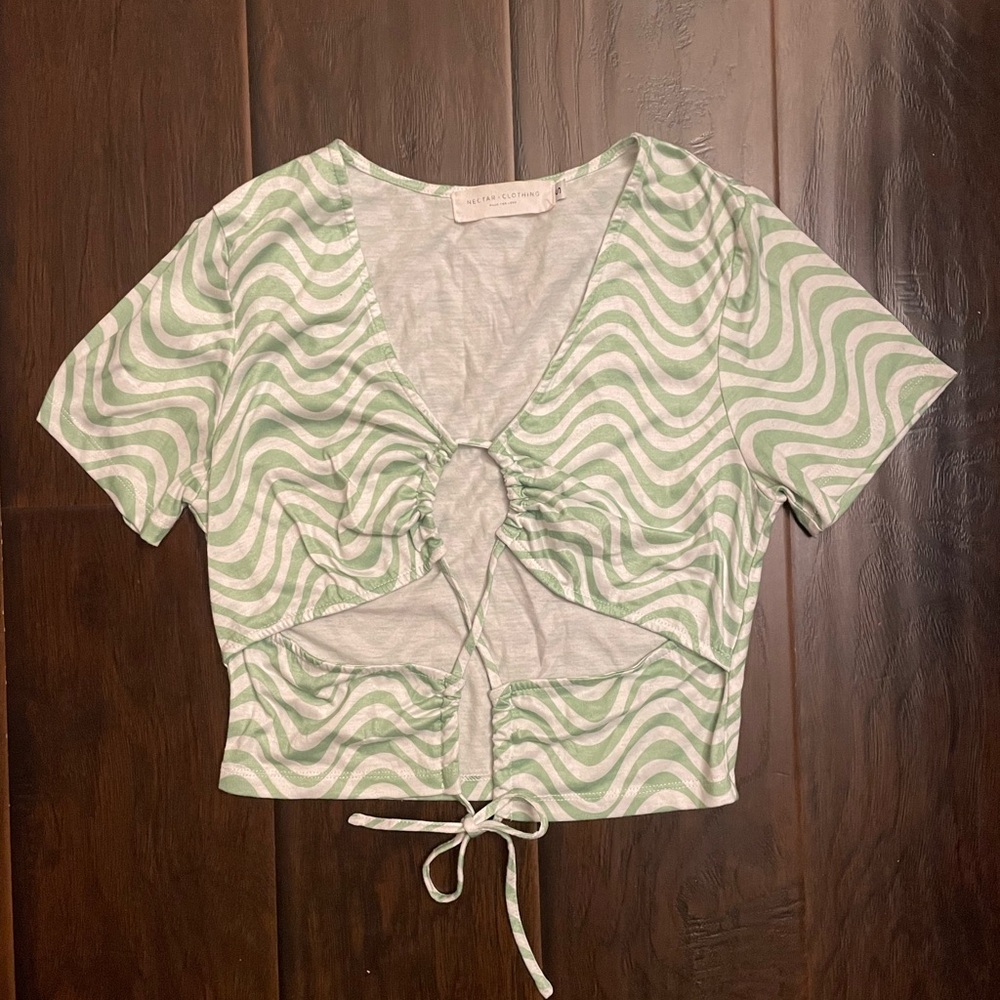 Urban Outfitters Mint and White Wave Blouse